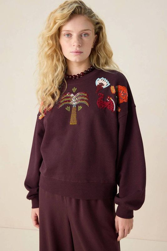 Sissy-Boy sweater donkerbruin met pailletten