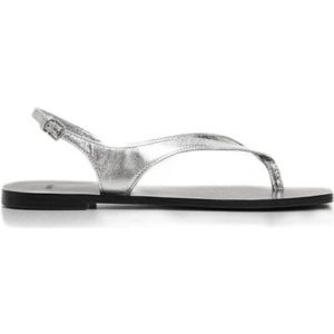 Mango leren sandalen zilver