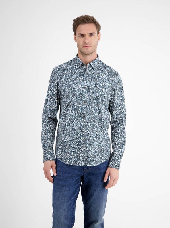 Lerros - Overhemd - Fjord Blue - Lange Mouwen - Met Print All-over