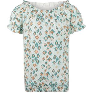 No Way Monday blouse met all over print lichtblauw