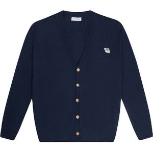 Tonsure gebreid vest met wol donkerblauw