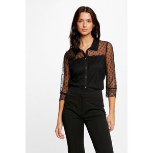 Morgan semi-transparante blouse met stippen en kant zwart