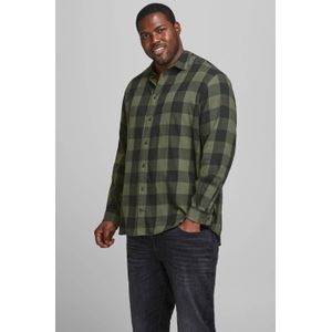 JACK & JONES PLUS SIZE geruit loose fit overhemd JJEGINGHAM Plus Size olijfgroen