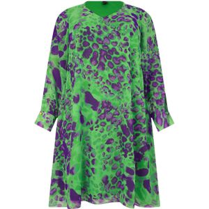 Yoek A-lijn jurk met all over print groen/ paars