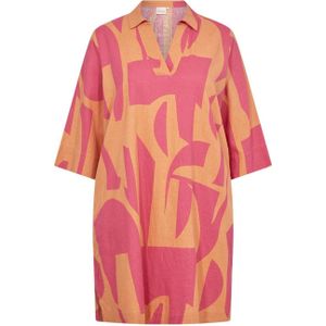 Wasabiconcept jurk met linnen en all over print fuchsia/oranje