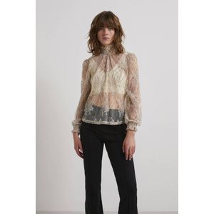 PIECES - Mesh Top - Ecru - Pailletten