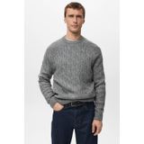 Mango Man trui met wol met kabels grijs