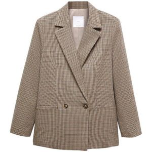 Mango geruite rechtvallende blazer taupe