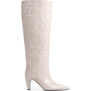 BRONX Low-jadey leren hoge laarzen met crocoprint ecru