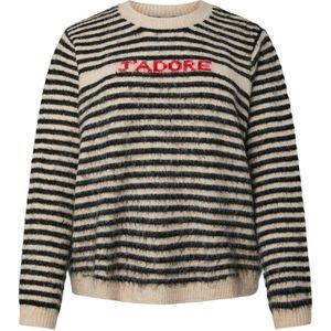 PIECES Curve gestreepte gebreide trui met wol zwart