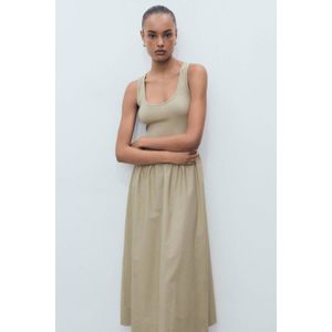 Mango A-lijn jurk Lichtkaki