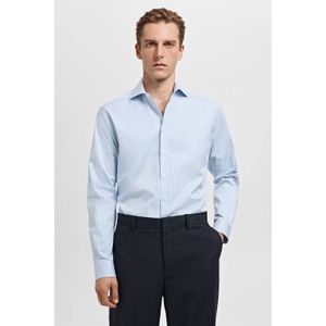Mango Man Slim gestreepte casual overhemd lichtblauw