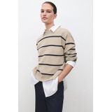 Mango gestreepte gebreide trui beige