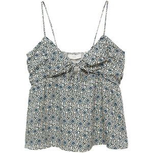 MANGO TEEN spaghettitop met all over print blauw/lichtbeige