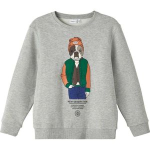 NAME IT KIDS sweater met printopdruk grijs melange