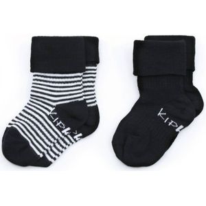 KipKep blijf-sokken 0-12 maanden - set van 2 uni/streep zwart/wit