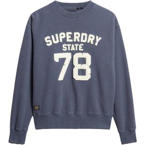 Superdry sweater APPLIQUE ATHLETIC LOOSE SWEAT met tekst donkerblauw