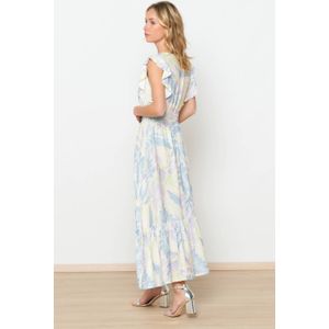 LOLALIZA maxi jurk met all over print en ruches ecru/multi