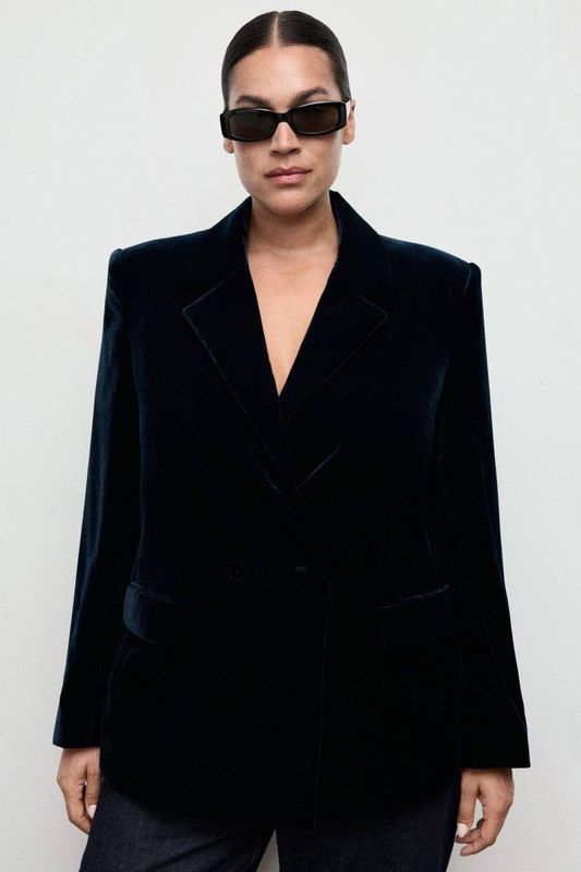 Mango fluwelen regular blazer marineblauw