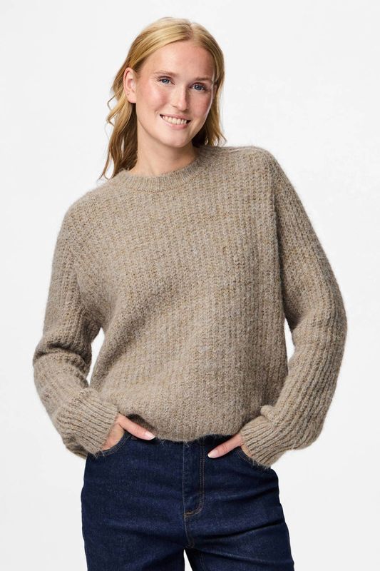 pieces - PCCLEO LS O-NECK CHUNKY KNIT NOOS - Gebreide Trui - Greige