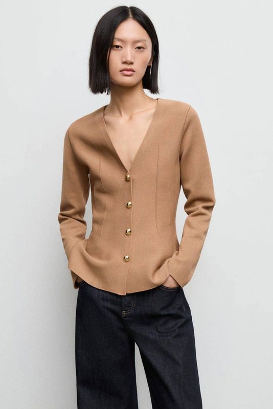 MANGO - TONA - Gebreid Vest - Lichtbruin