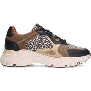 Manfield leren sneakers met panterprint zwart/beige