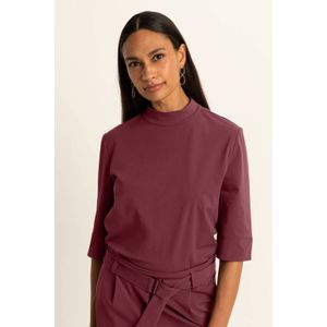 Expresso travelstof top met col donkerrood fijn gebreid