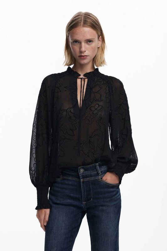 Desigual - Blouse - Zwart - Wijde Blouse - Lange Mouw