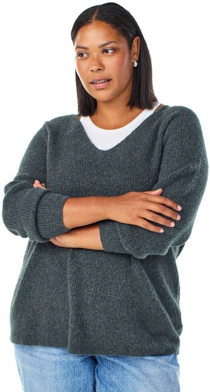 Zizzi - Cavilma - Gebreide Trui - Spar - V-hals - Lange Mouwen