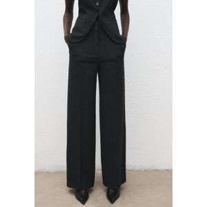 Mango - Wide Leg High Waist Broek - Grijs