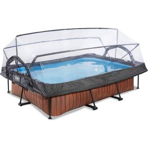 EXIT Wood zwembad 300x200x65cm met overkapping en filterpomp bruin