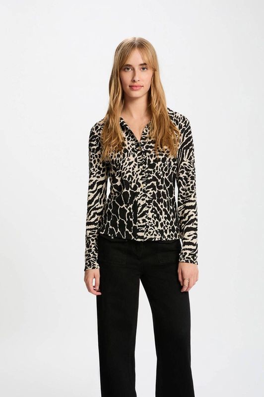 Morgan - Blouse - Ecru - Dierenprint - Lange Mouwen