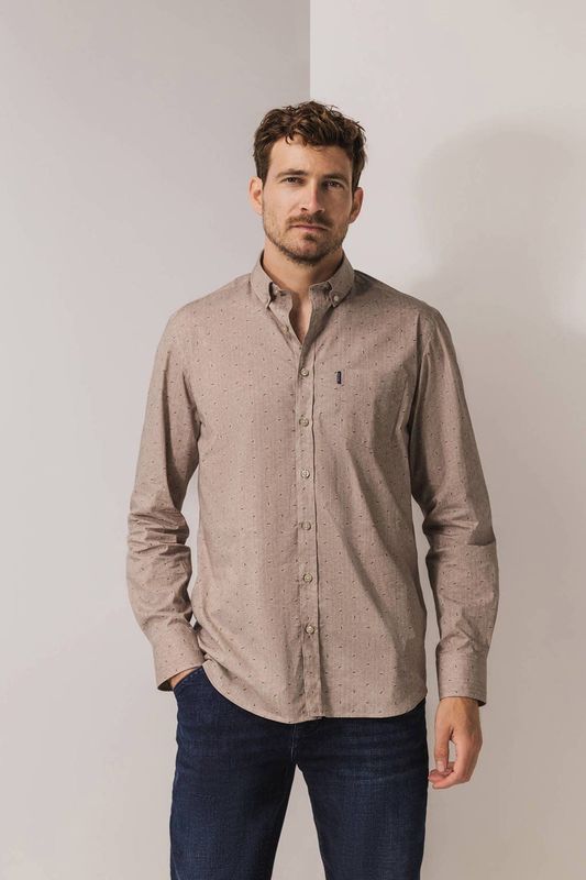 State of Art - Overhemd - Beige - Allover Print - Regular Fit