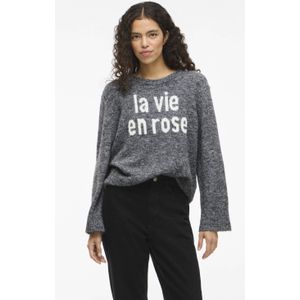 Vila - Vimelie O-neck Detail Knit - Gebreide Trui - Medium Grey Melange