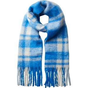 PIECES geruite sjaal met franjes PCJULIETA blauw/ecru