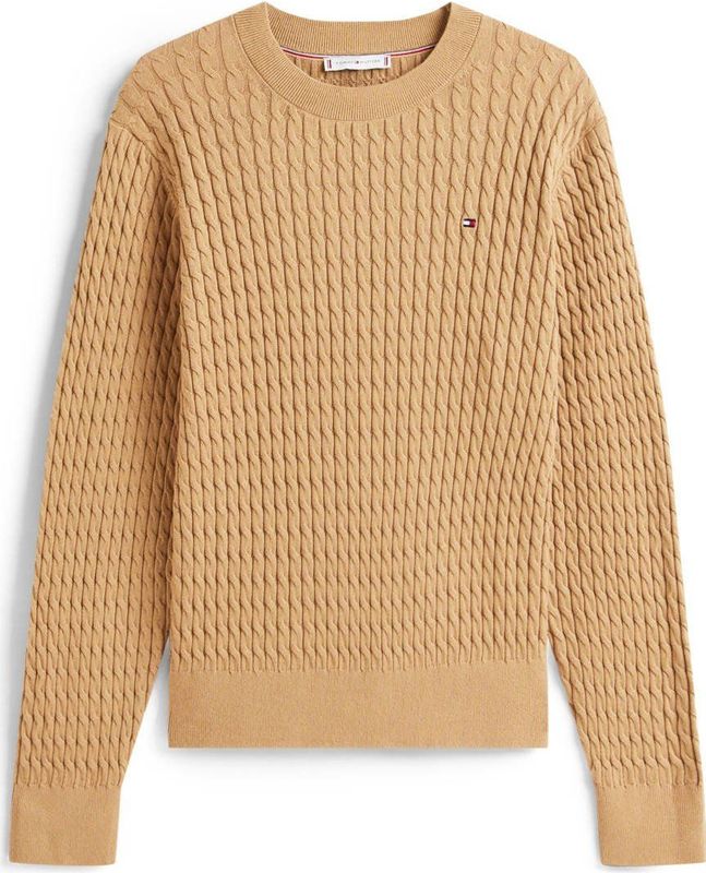 Tommy Hilfiger - CO CABLE C-NK LS SWEATER - Trui - Safari Canvas - Ronde Hals - Lange Mouwen