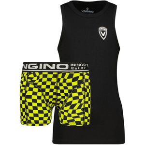 Vingino tanktop + boxerhort Check zwart/neon geel