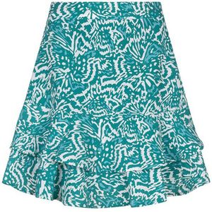 Lofty Manner rok Leona met all over print en volant petrol/blauw/ecru