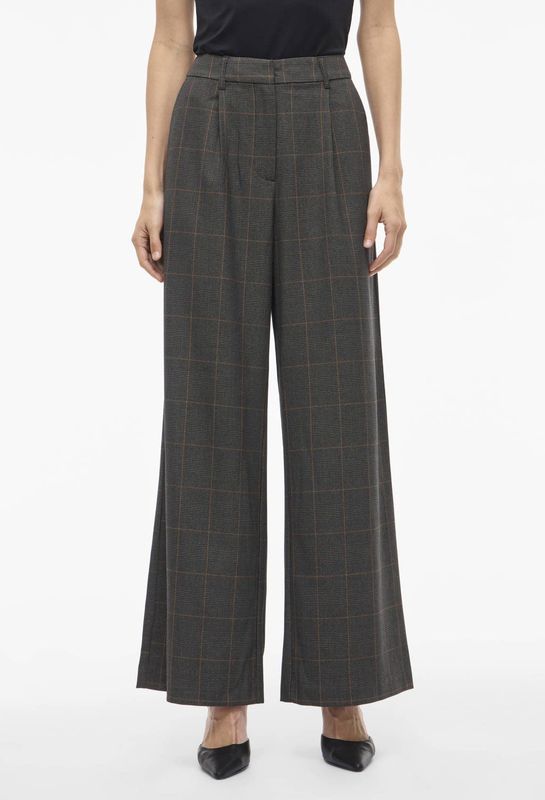 VILA wide leg high waist geruite pantalon