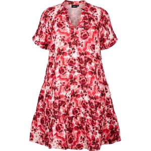 Zizzi A-lijn jurk met all over print rood/wit