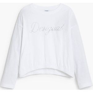 Desigual - Effen T-shirt - Katoen - Lange Mouwen - Ronde Hals - Strasslogo