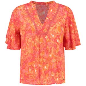 Fifth House x Chantal Janzen blousetop Avery met all over print en ruches rood/oranje/ecru