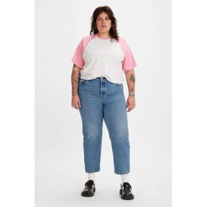 Levi's Plus 501 cropped high waist straight fit jeans medium indigo worn in