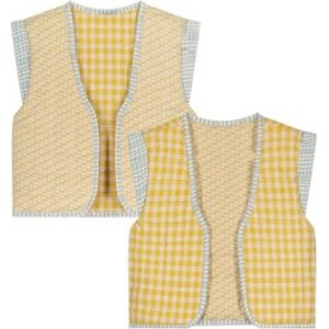 Moodstreet geruit reversible gilet lichtgeel/ecru/lichtblauw