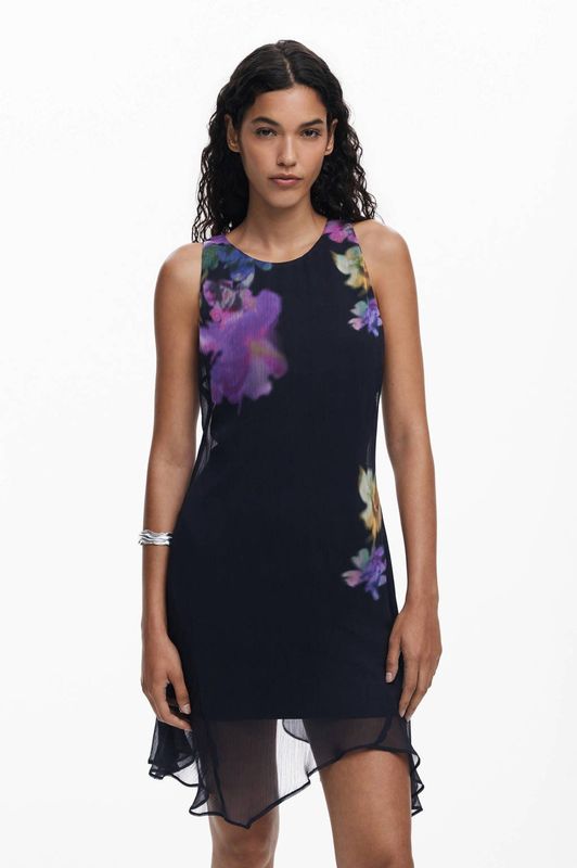 Desigual - Zwarte Damesjurk - Korte Jurk - Gedurfd Print