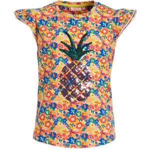 Orange Stars T-shirt Marjoleine met all over print en pailletten multi