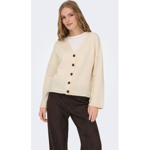 ONLY - ONLHAZEL - Gebreid Vest - Crème - V-hals - Lange Mouwen