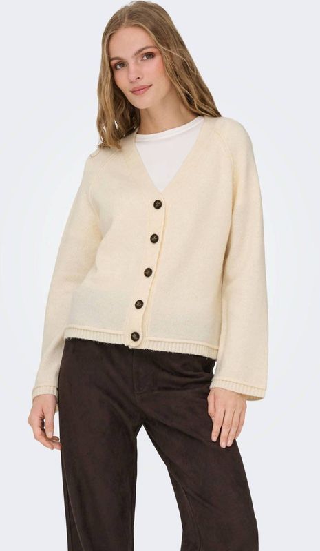 ONLY - ONLHAZEL - Gebreid Vest - Crème - V-hals - Lange Mouwen