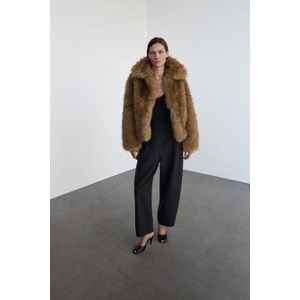 Mango barrel high waist broek met wol grijs