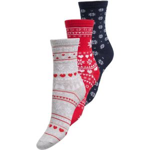 ONLY giftbox sokken ONLCHRISTMAS - set van 3 rood/donkerblauw